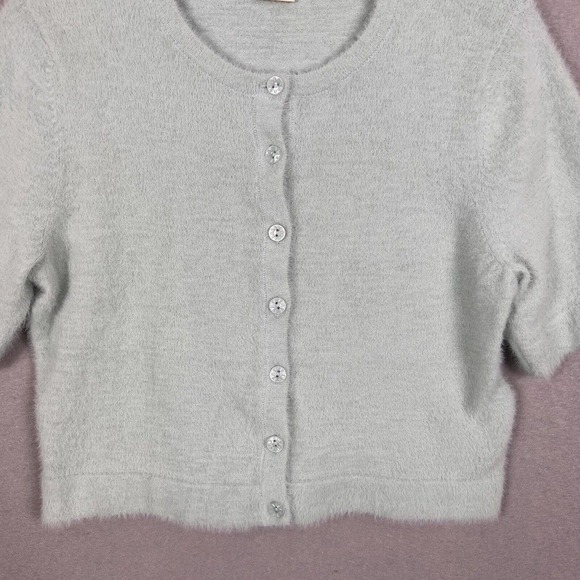 Levi's Crop Top Size Medium Mint Green Fuzzy Button Up Short Sleeve Cozy - Picture 6 of 11